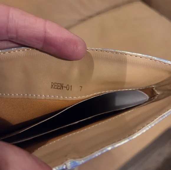 Holographic Knee-High Heeled Silver Boots - Picture 7 of 8